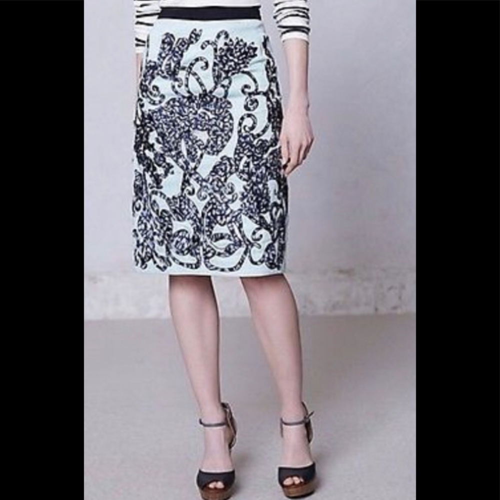Anthropologie Lace Fable Mint Pencil Skirt